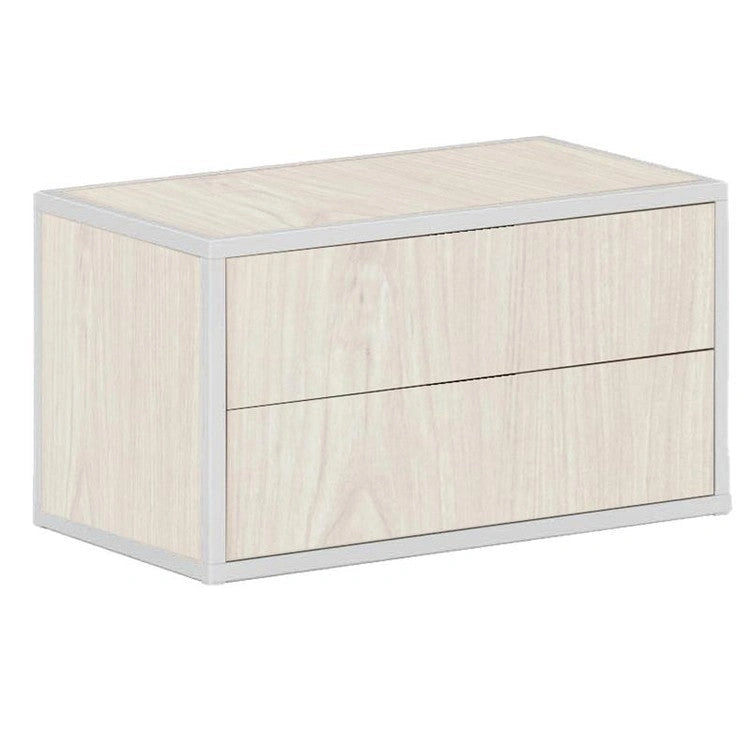 Whitewashed wood texture two-drawer storage chest with white trim