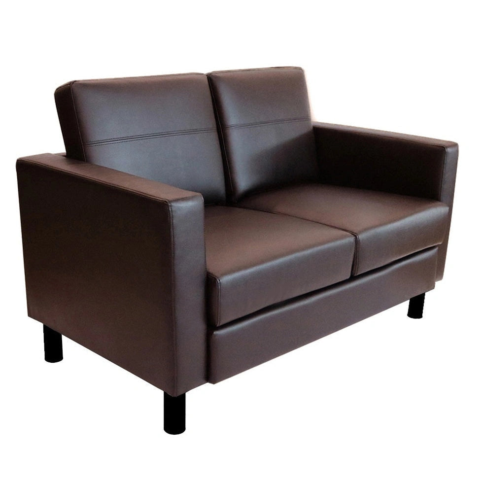 Brown matte faux leather Austin loveseat with sturdy box frame design