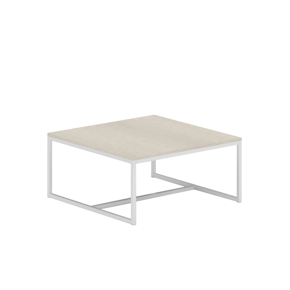 Beige Mod nesting coffee table with white geometric frame