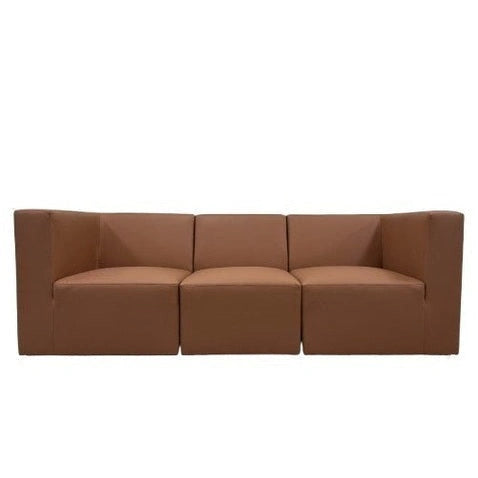 Naples modular sectional sofa in solid brown with modern blocky design and wide armrests