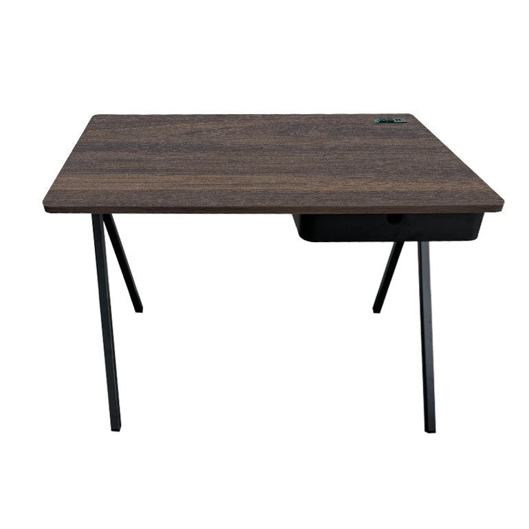 ScanMod dark brown wood-grain desk with black metal legs and cable management