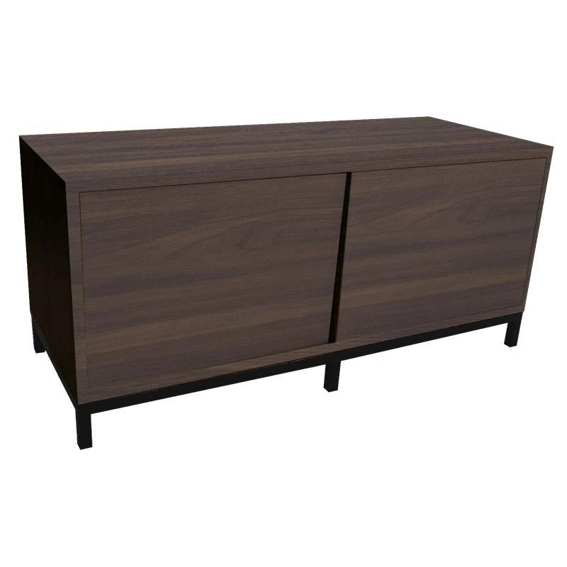 Dark brown Venice entertainment unit with sliding doors and black metal frame