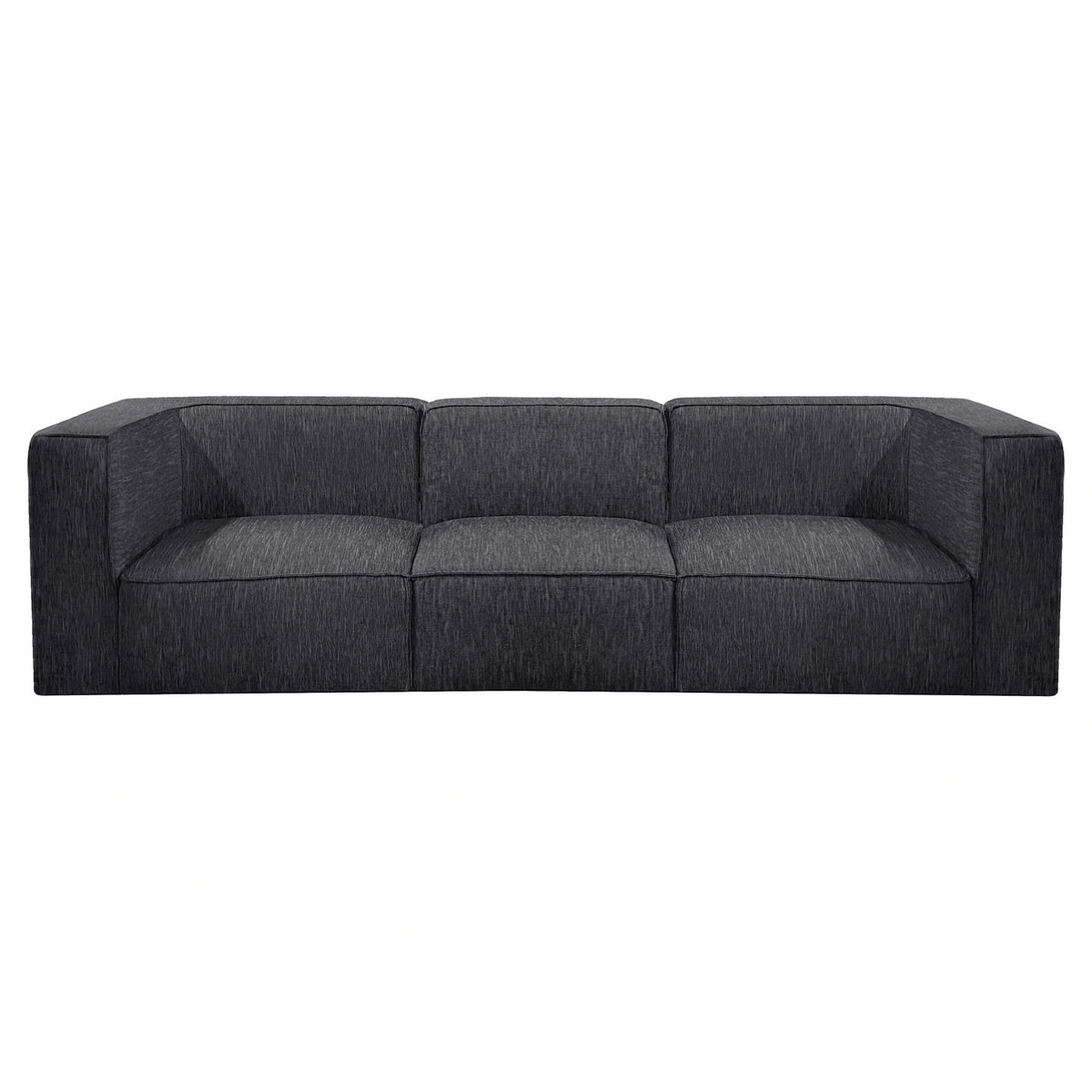 Venice modular love seat in charcoal grey with textured fabric upholstery and clean geometric lines