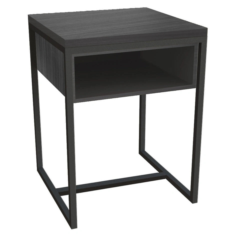 Charcoal wood grain Venice nightstand with dark metal frame