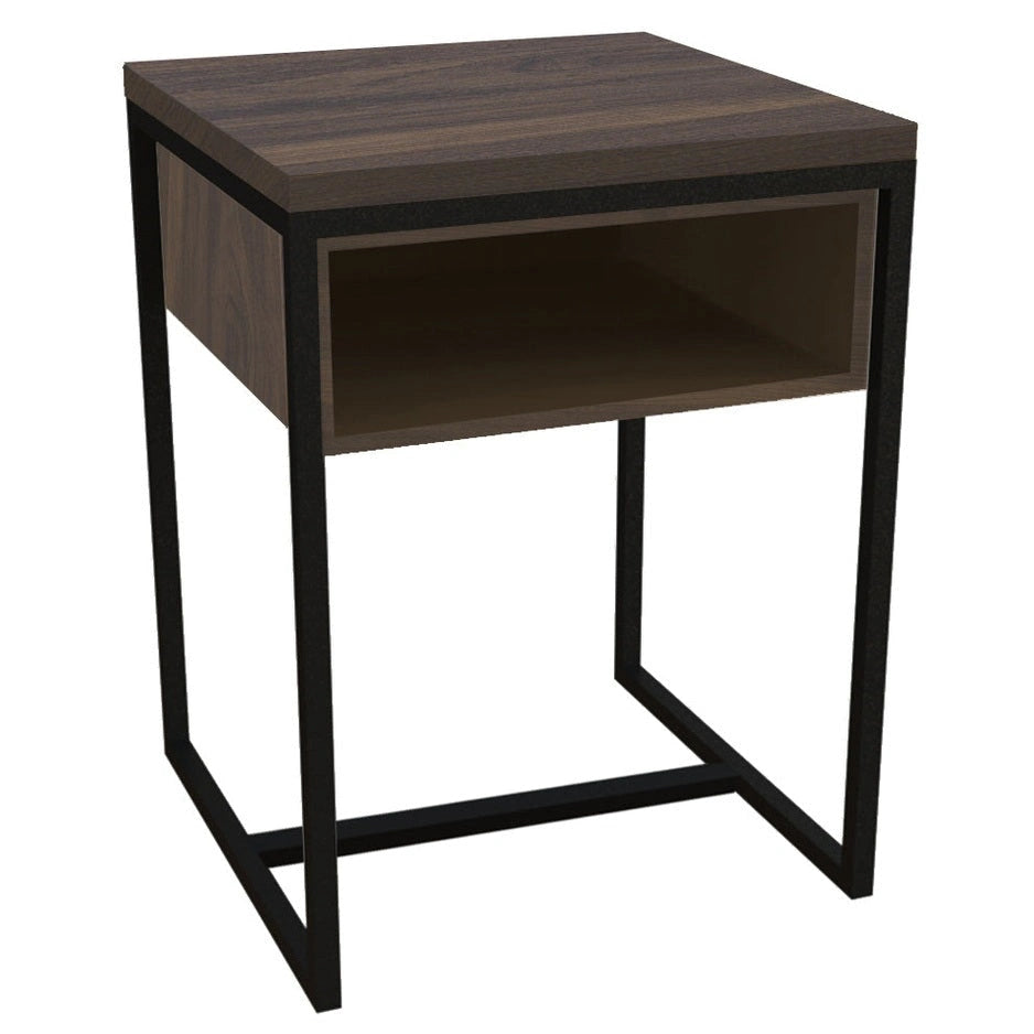 Walnut wood grain Venice nightstand with black metal structure