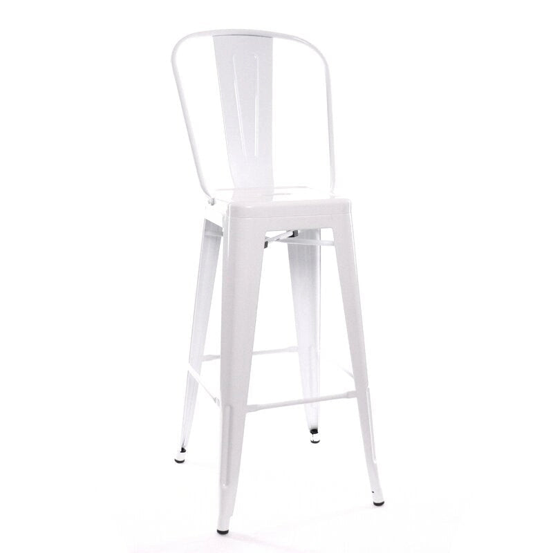 White industrial steel Venice stool with curved backrest and square seat