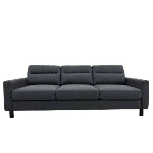 Dark slate grey Zilker sofa showing visible fabric texture and sturdy squared arms