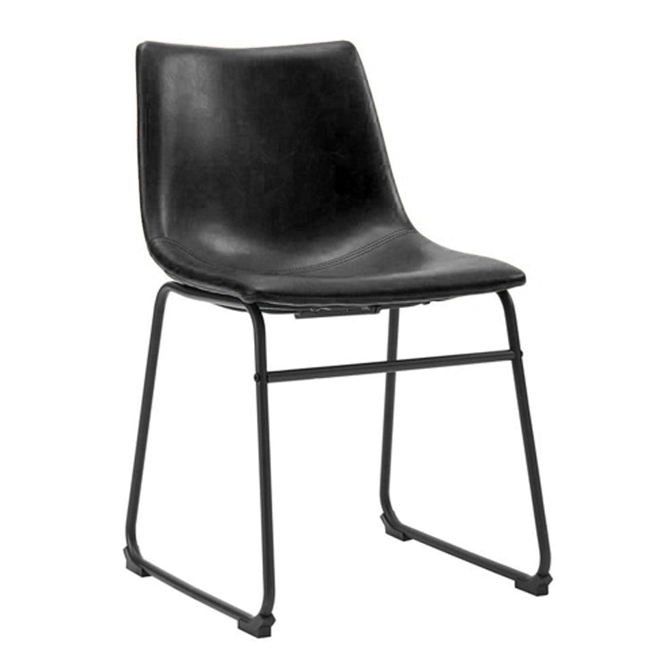 Black Alpha dining chair with tightly upholstered seat and metal sled base
