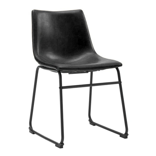 Black Alpha dining chair with tightly upholstered seat and metal sled base