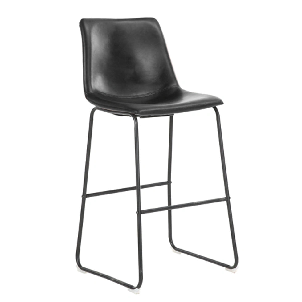 Black bar-height Alpha stool with upholstered seat and metal sled base