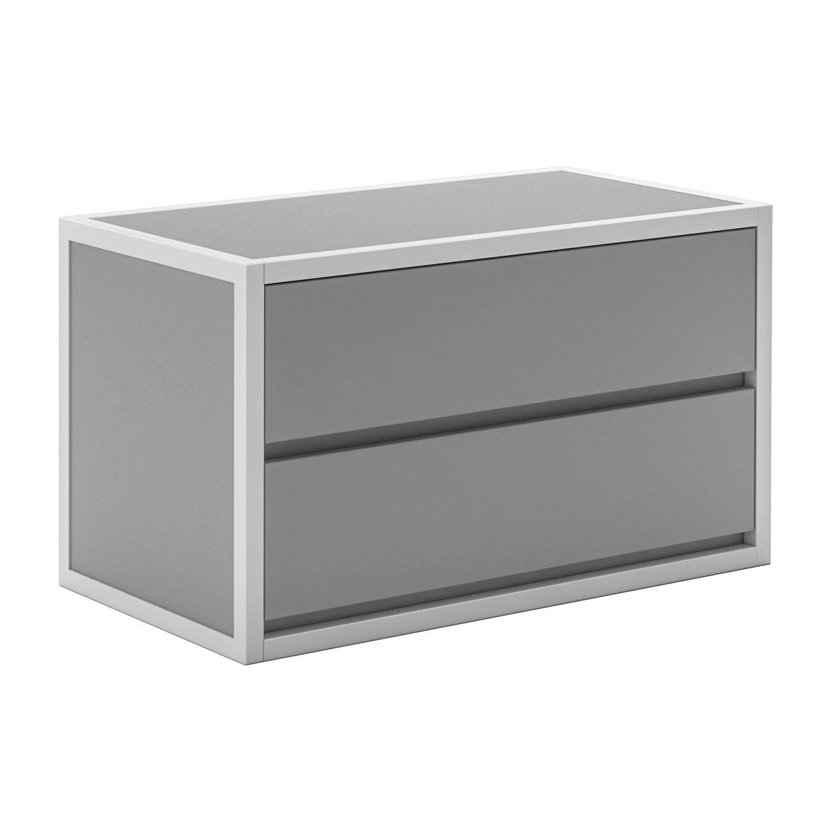 Modern grey drawer front two-drawer chest with white frame structure