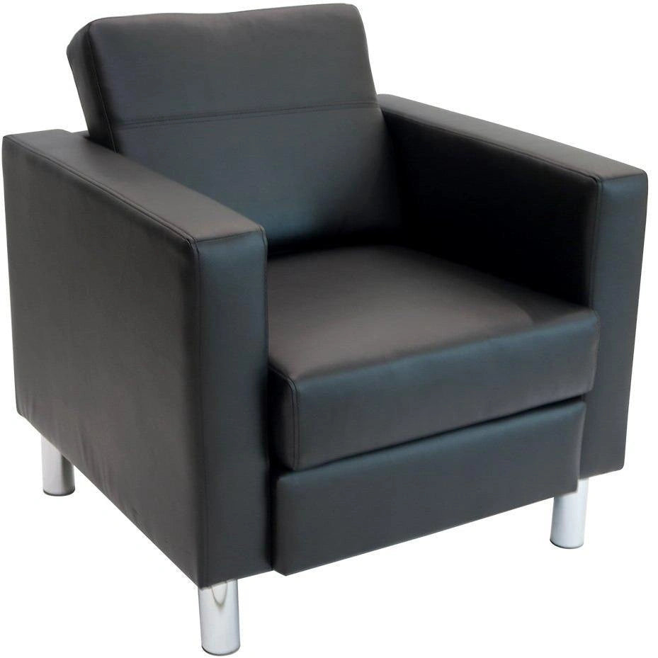 Black smooth vinyl Austin armchair with horizontal back seam