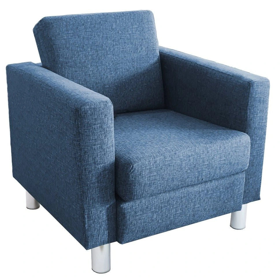 Blue textured fabric Austin armchair with silver metallic legs