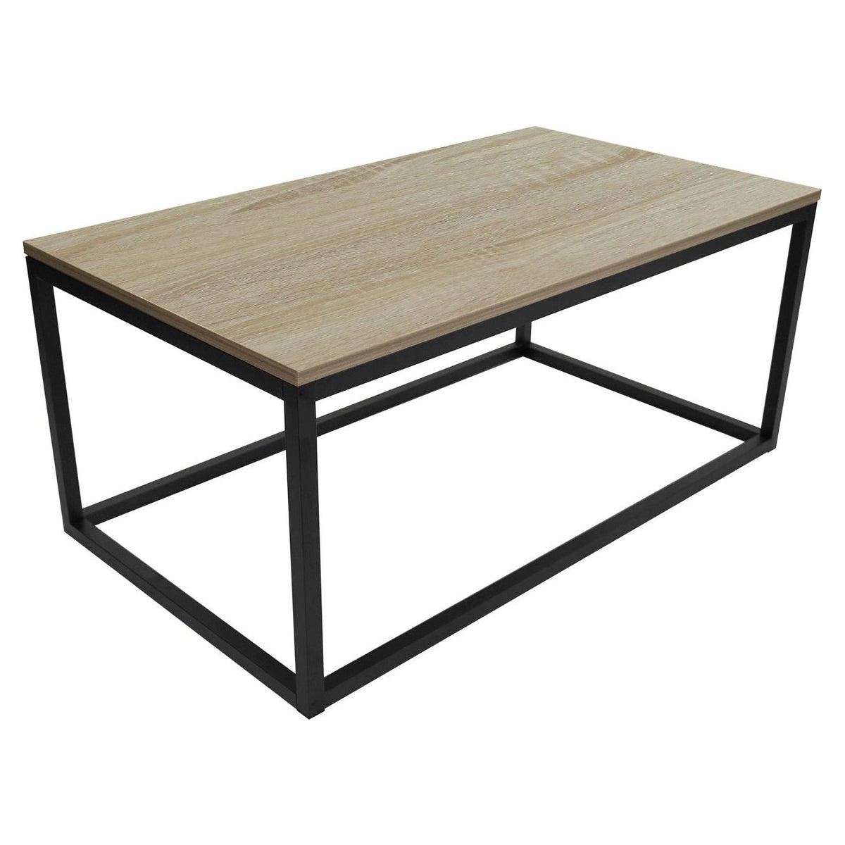 Austin beige wood-grain laminate coffee table with black metal frame