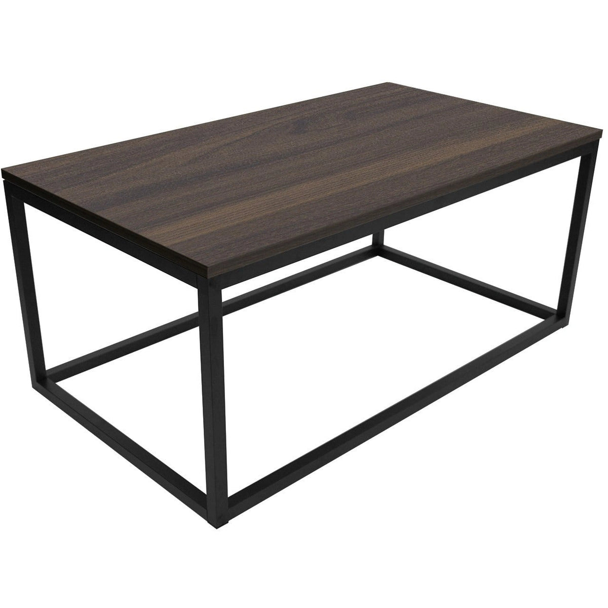Austin dark brown wood-grain laminate coffee table with black metal frame