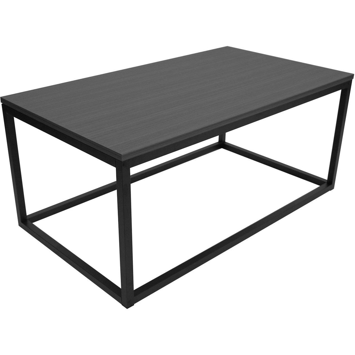 Austin grey wood-grain laminate coffee table with black metal base