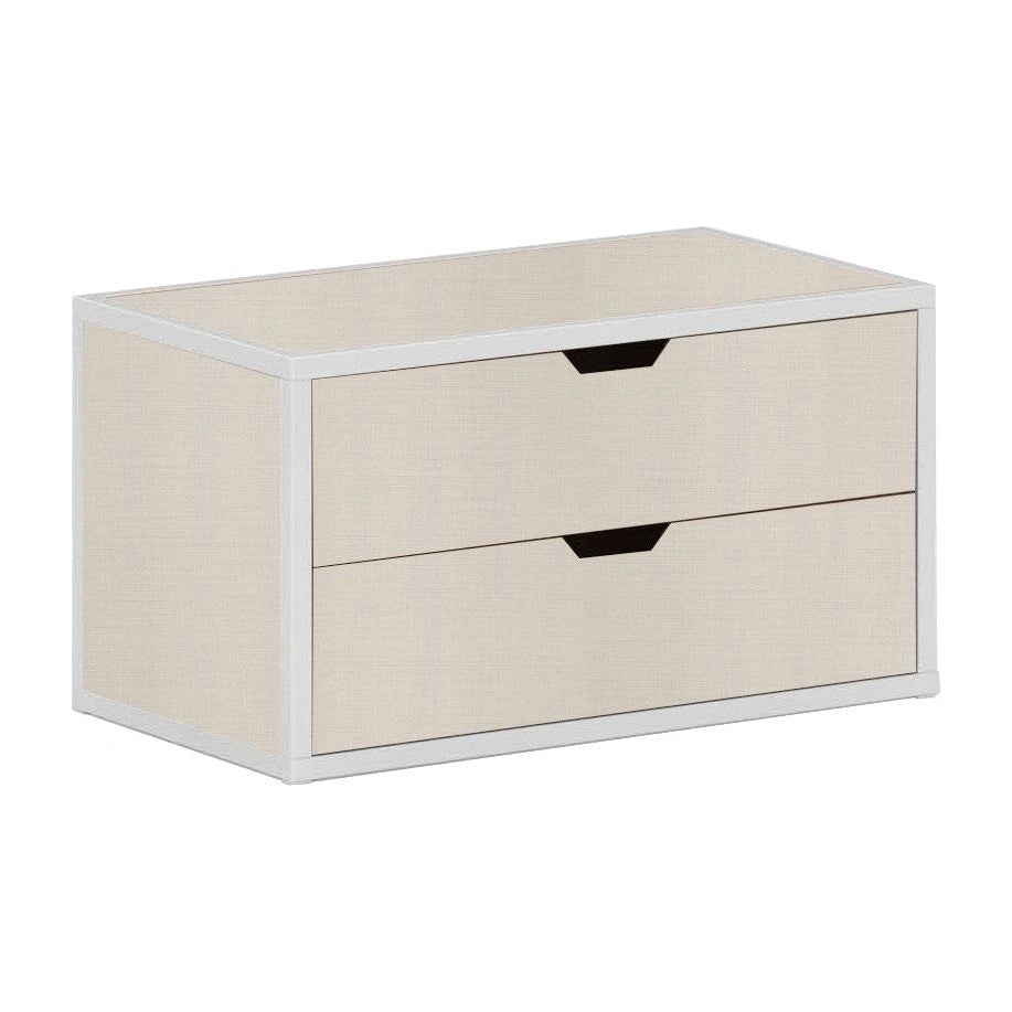 Metta 2-drawer stackable chest with textured beige fabric finish and white frame