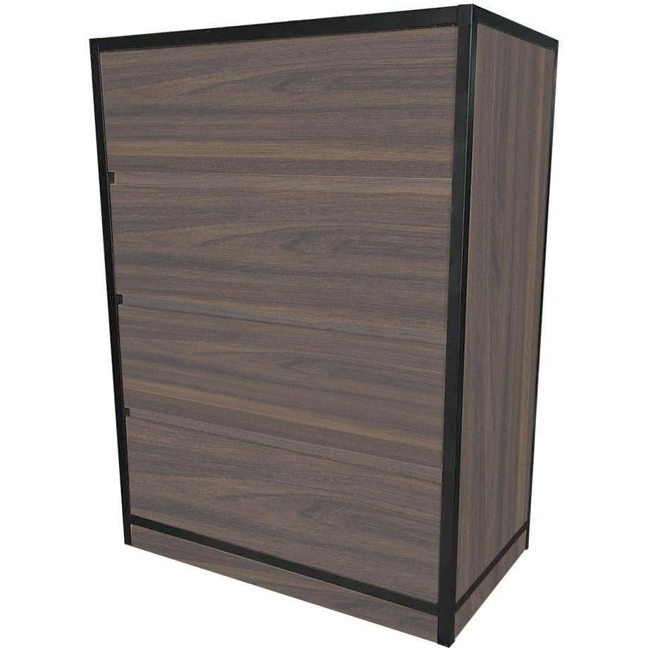 Venice 4-drawer dresser with dark brown wood grain and black frame