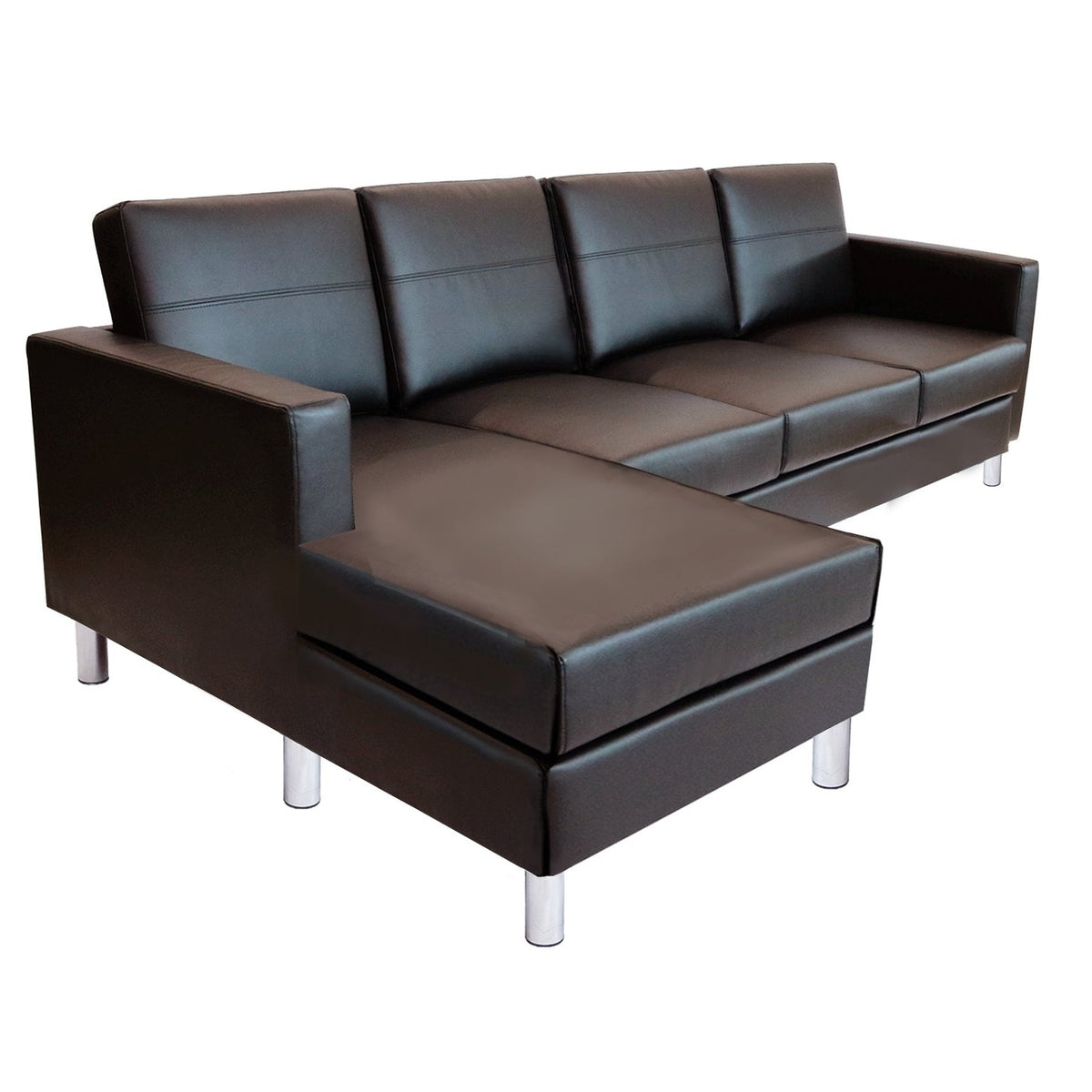 SS02-1086034L-VL03-0005 / AUSTIN SECTIONAL SOFA, 4 Seater / Dark Brown Vinyl/Silver