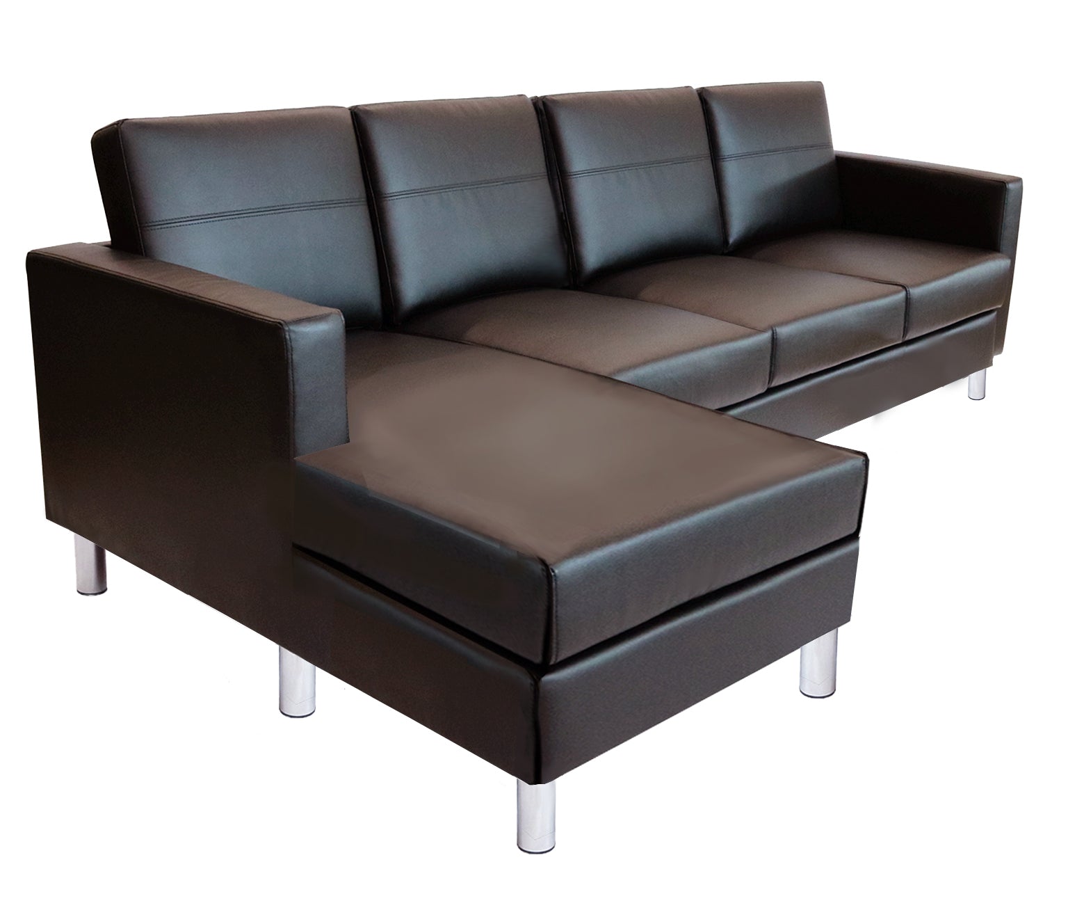 SS02-1086034L-VL03-0005 / AUSTIN SECTIONAL SOFA, 4 Seater / Dark Brown Vinyl/Silver