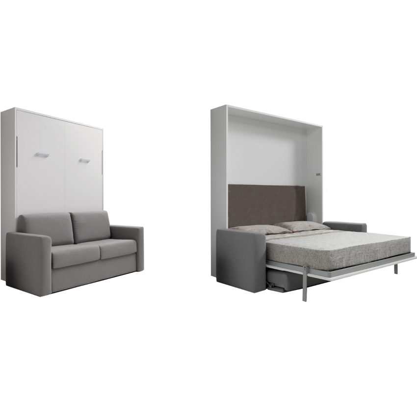 MB02-769088 / MURPHY BED WITH SOFA, MB02 / White Laminate /Grey Fabric